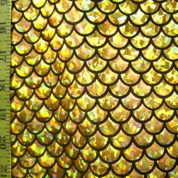 Items similar to Gold Large Fish Scale on Black Lycra Fabric on Etsy