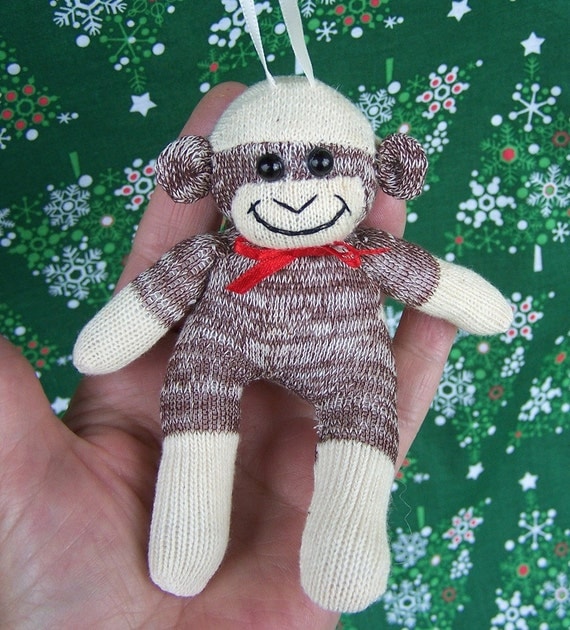 Sock monkey Christmas Tree Ornament Handmade Christmas