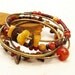 Gypsy Bangle Stack Bracelet Set Earthy Yellow Amber Orange Brown Hammered Bronze Metal Beaded Set of Five