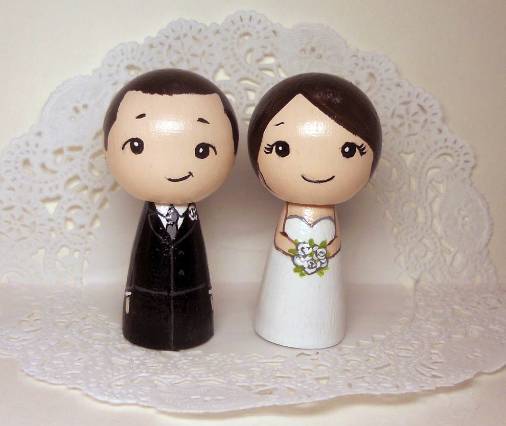 Cute Brunette Wedding Cake Toppers