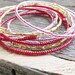 Beaded Bangle Bracelets Memory Wire Bracelets Pink Red Gold Glass Seed Beads on Individual Memory Wires
