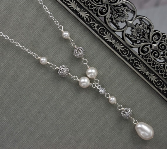 Items Similar To Teardrop Pearl Pendant Pearl Wedding Necklace Y Drop