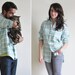 mint plaid long sleeve shirt . aqua sea foam menswear .medium.large .sale