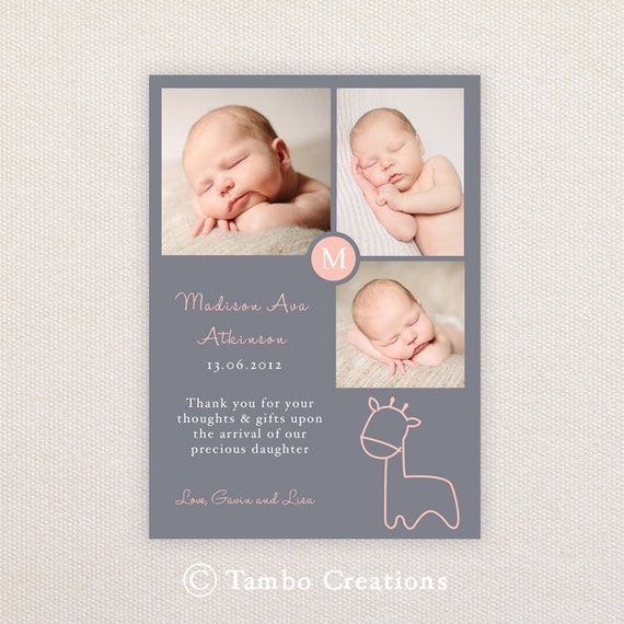Girls Photo Birth Announcement. I Customize, You Print. Il_570xn