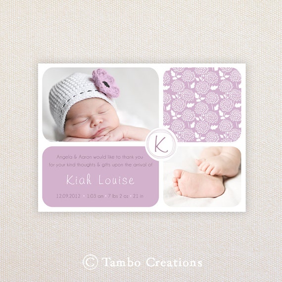 Girls Photo Birth Announcement. I Customize, You Print. Il_570xn