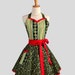 Sweetheart Retro Apron : Sexy Kitchen Apron in Cute and Flirty Paradise Filigree Stripe Black and Swirling Leaves Black with Red Berries