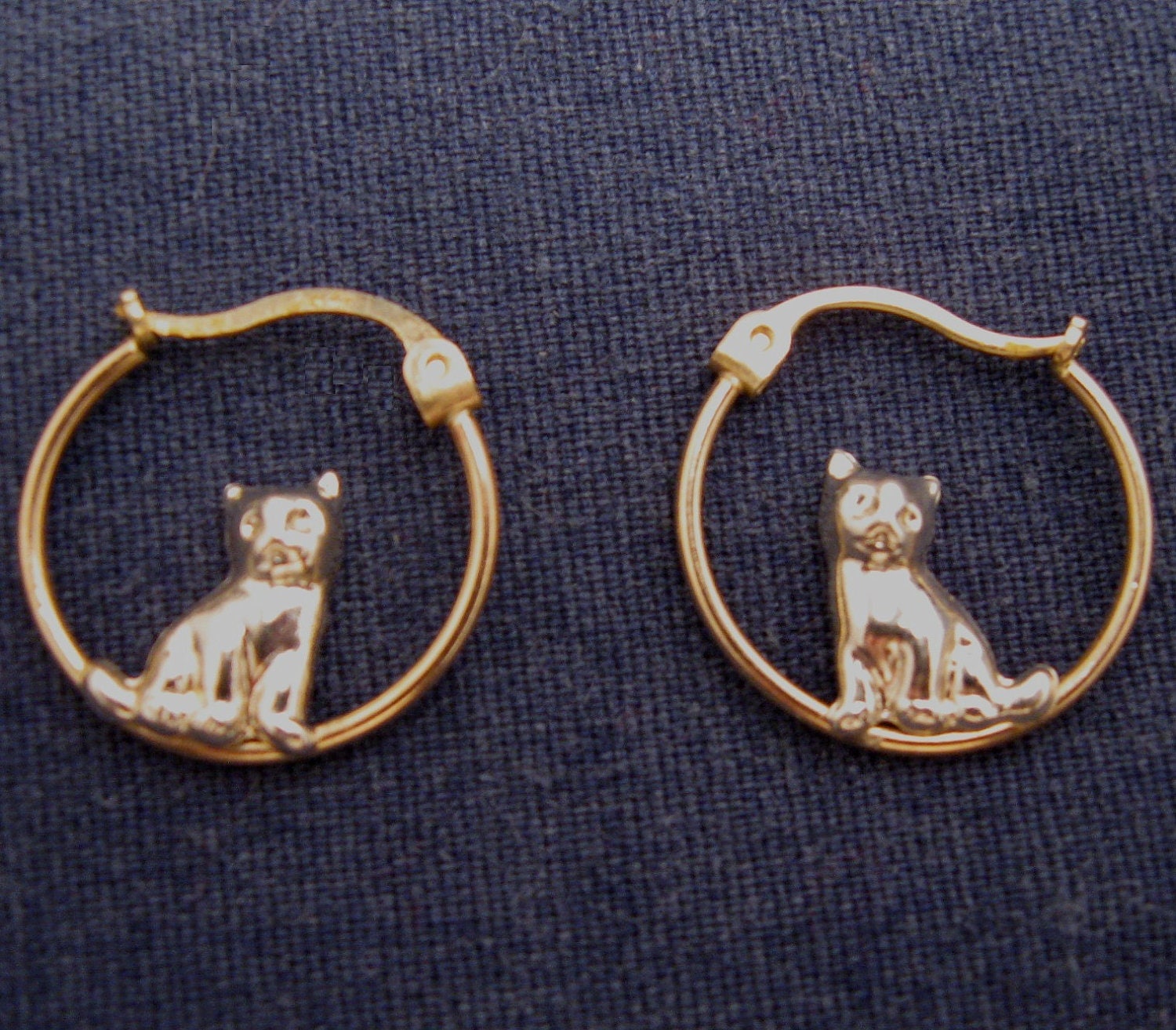 10k Gold Cat Earrings Two Tone By Vintagejewelsandmore On Etsy