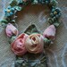 Antique Ribbonwork Applique Floral Wreath Roses Forget me nots Original 1910s Silk Hold for LF