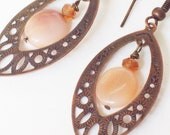 LUNA Peach Moonstone and Hessonite Garnet earrings -Jewelry Earrings Beadwork Dangle Birthstone