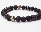 IRON MAN- Bracelet for Him in Lava and Hematite with Iron Pyrite focal beads-Jewelry-Men- Bracelets