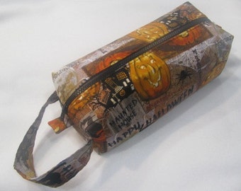 Halloween with surprise pumpkin embroidery inside - Cosmetic Bag Makeup Bag LARGE