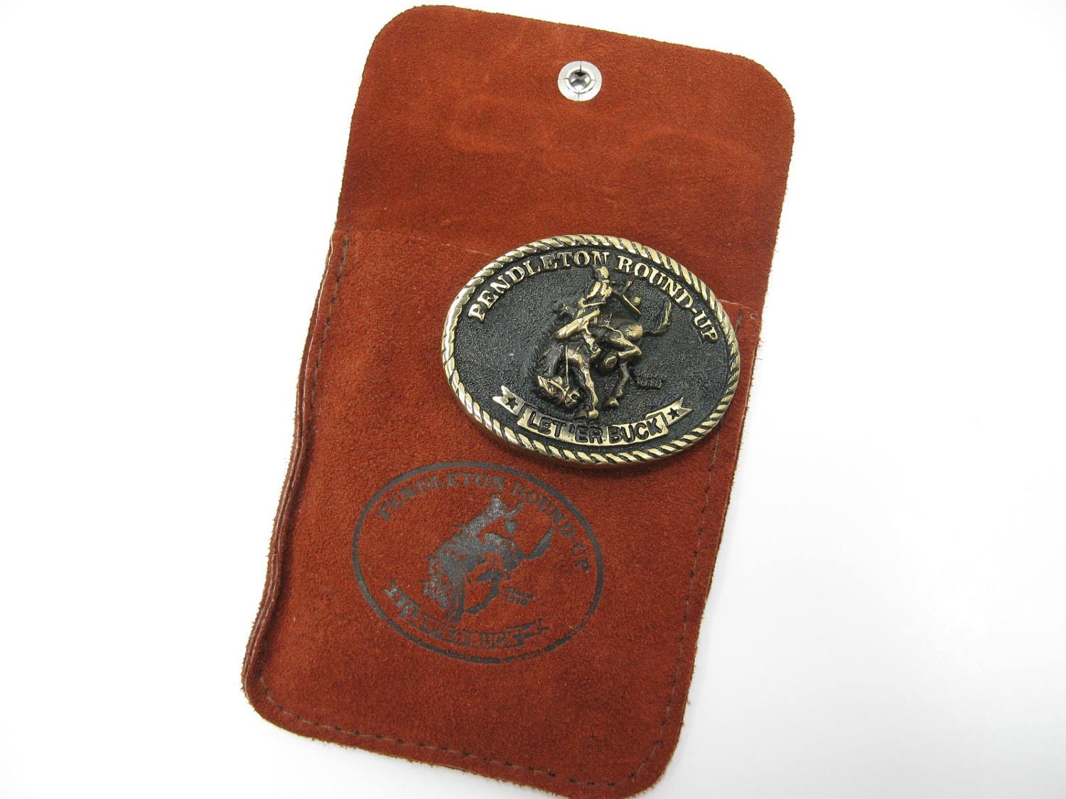 Pendleton Round Up Belt Buckle Let 'Er Buck Solid