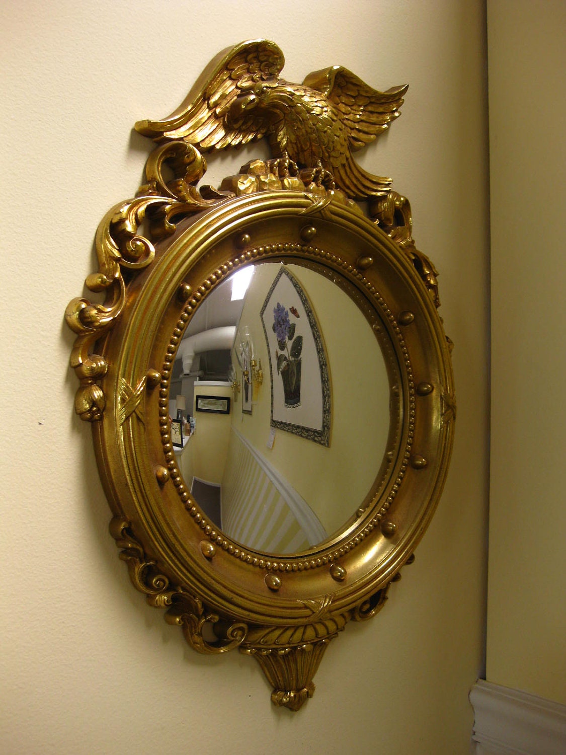 Vintage Bullseye Syroco Mirror Bright Gold Federal Style Eagle