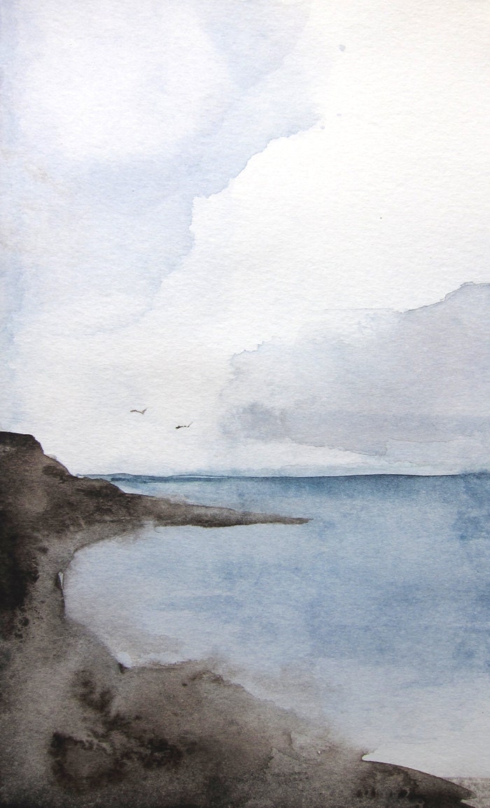 Sea Ocean Landscape Painting Original 5x7 Watercolor