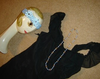Roaring 20s Flapper dress black chiffon ruffles Halloween COSTUME womens sz S