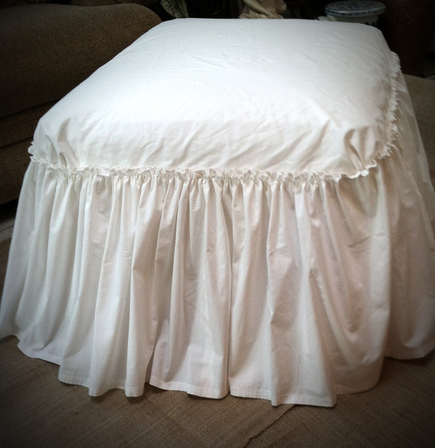 Gathered Skirt Ottoman Slipcover