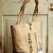 Upcycled LeAH tote. Everyday bag. Book bag. Burlap coffee sack. Yellow, green, blue cotton plaid liner. Navy blue.