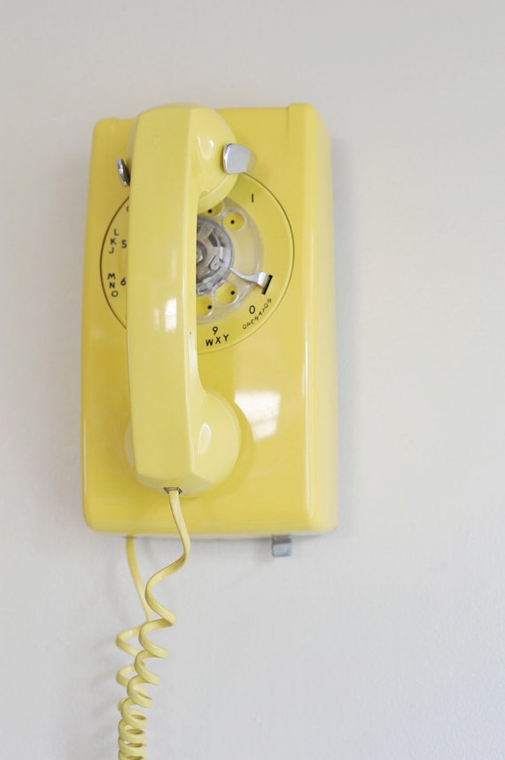 On SALE Vintage Mustard Yellow Rotary Wall Mount Telephone   Il 570xN.400818629 Ee6z 