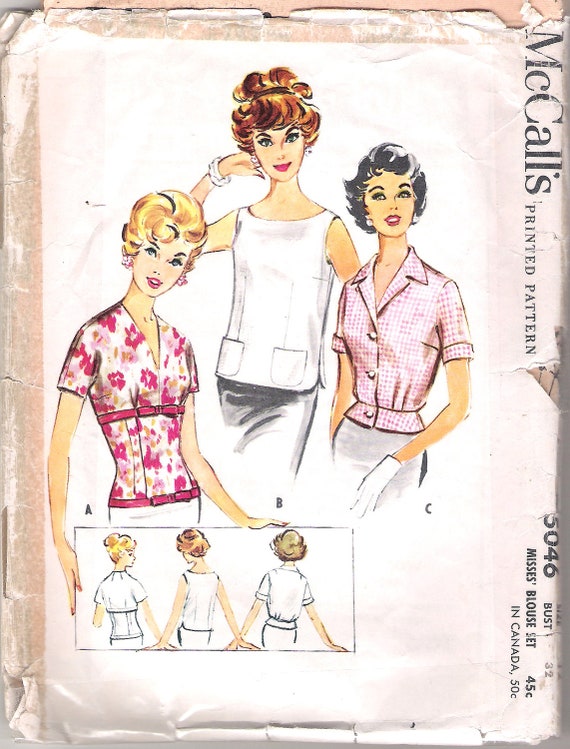 Vintage Sewing Pattern 50s Blouse Pattern 3 Styles 32 Bust 6789