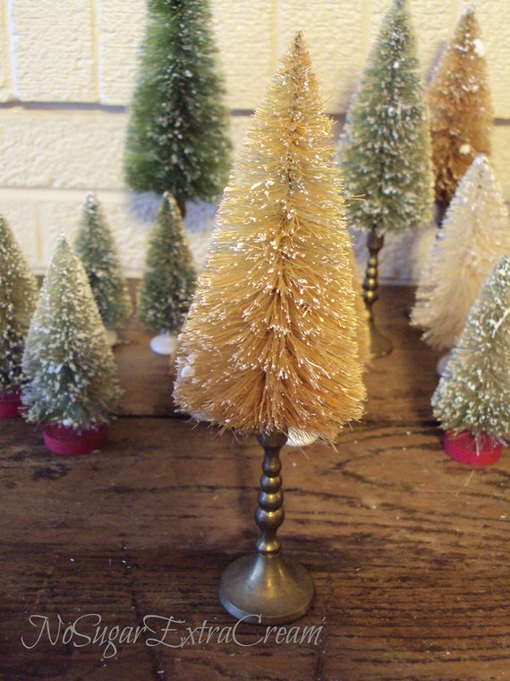 Vintage Inspired Bottle Brush Tree with Brass Candlestick