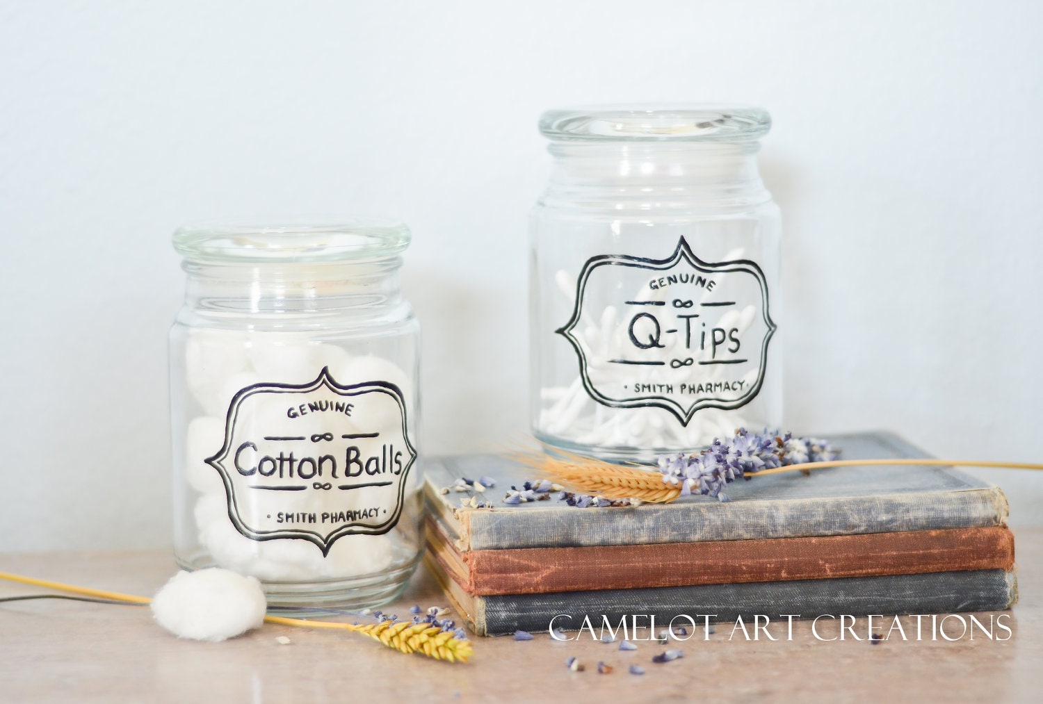 Cotton Ball & QTip Upcycled Glass Jars with Hand Painted