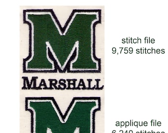 2 MARSHALL UNIVERSITY M LOGOS stitched & applique design files