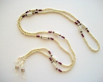 Silver Eyeglass Necklace Beaded Holder with Silver Plated Spiral Beads