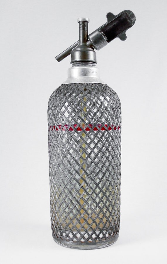 Antique Deco Sparklets Metal Mesh Seltzer Bottle Complete