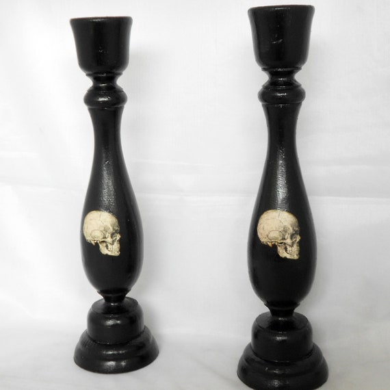 Gothic Home Decor Black Candle Holder Skulls