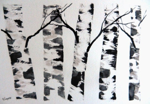 Original Watercolor Painting- Birch Tree Painting "Skeleton Birches"