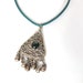 70s Silver Triangle Fringe Green Stone Pendant Necklace