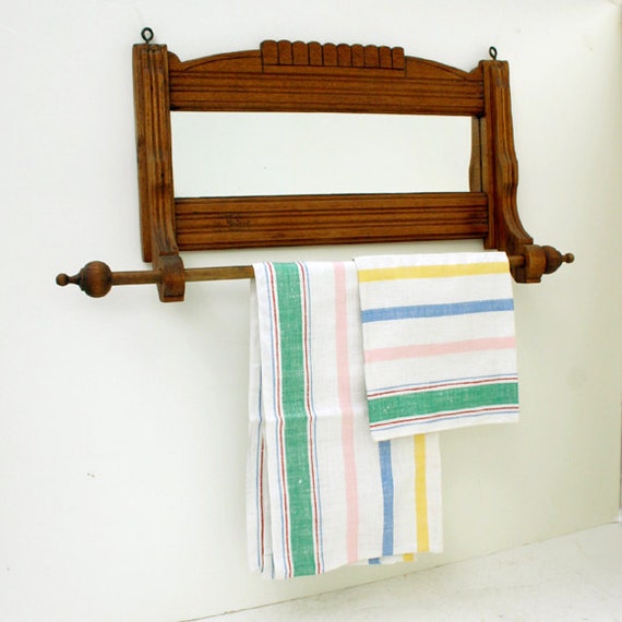 Vintage Towel Bar and Mirror / Bathroom Mirror with Towel Bar