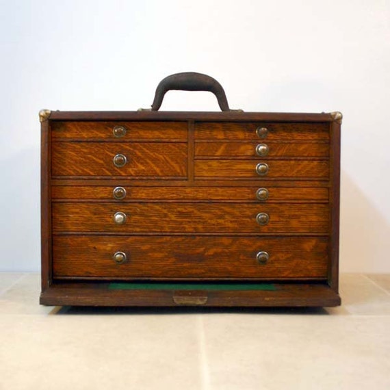 Vintage Oak Machinist Tool Chest Box / Industrial Decor