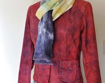 Red Small Denim JACKET - Scarlet Red Hand Dyed Upcycled Gap Denim Blazer Jacket - Adult Womens Size 6 Small (40" chest)