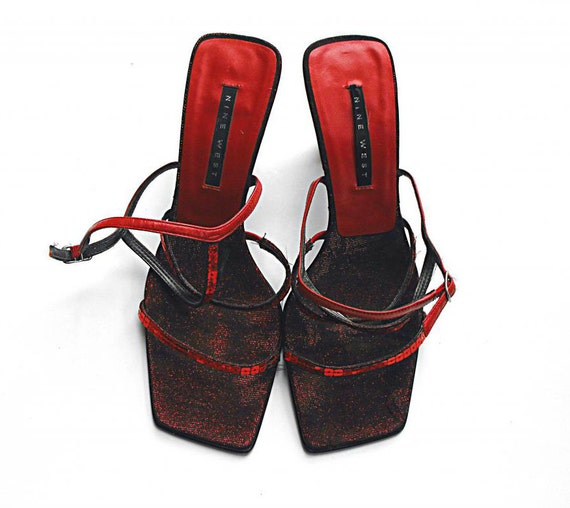 red sequin stilettos