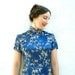 Vintage Cheongsam Dress... Embroidered Chinese Dress.... Blue and Gold... SAPPHIRE (xs)