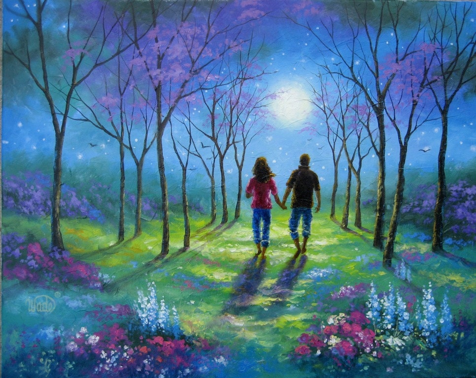 Lovers in Moonlight Original Oil Painting by VickieWadeFineArt