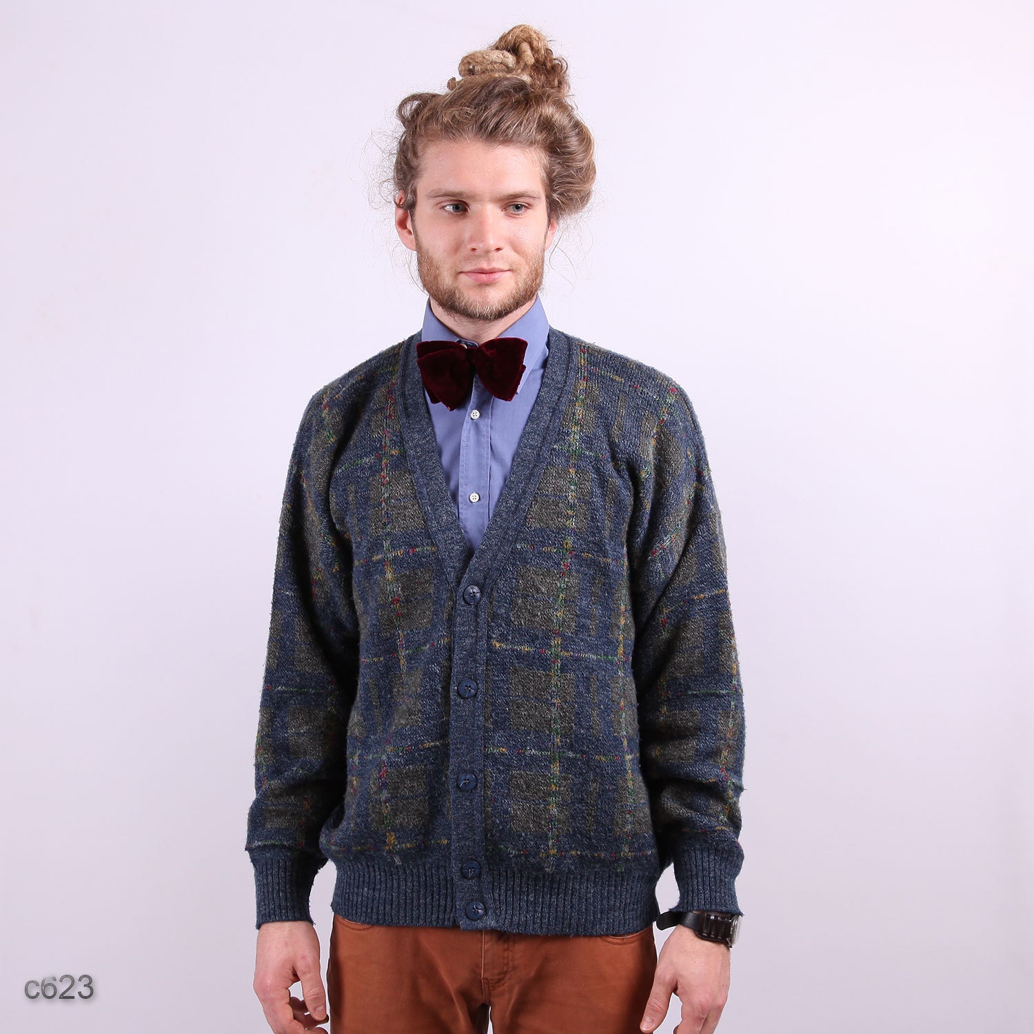 Sweater Cardigan / Mens Cardigan / Blue 80s Sweater / sz