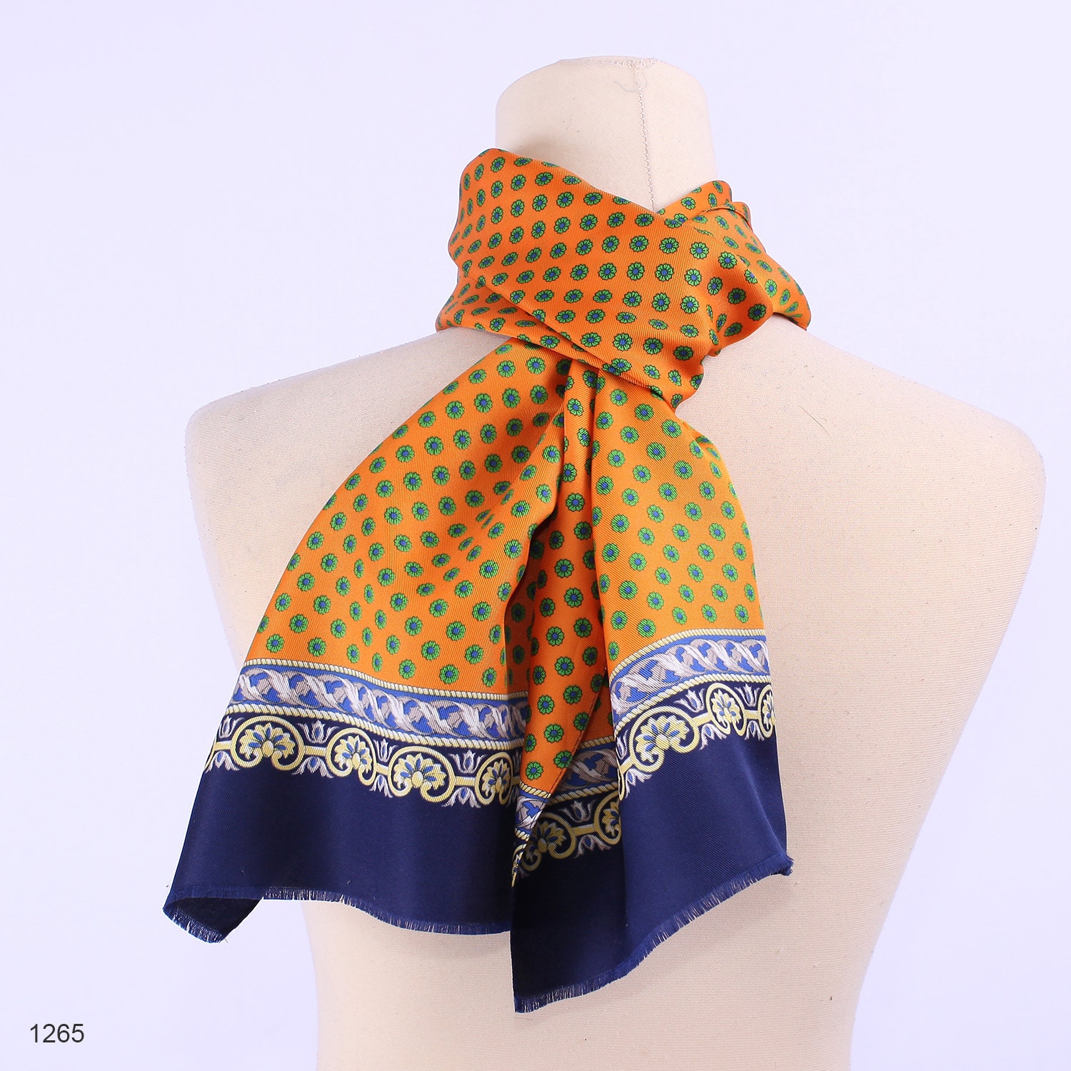 Vintage Mens Scarf . Classy Scarf for Men 80s . Yellow