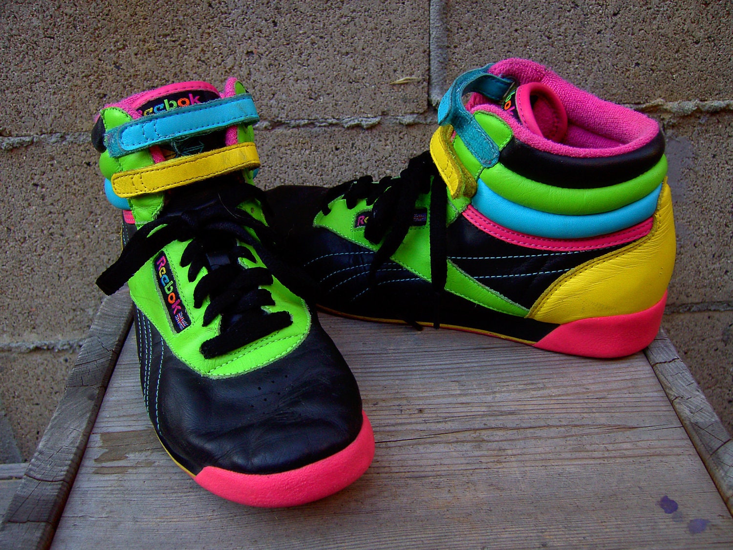 Killer 80s HIGH TOP neon Reebok sneakers tennis shoes 8 by LENGO28