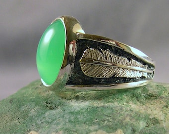 Chrysoprase at Two Feather Bridge, Apple Green, Sterling Silver