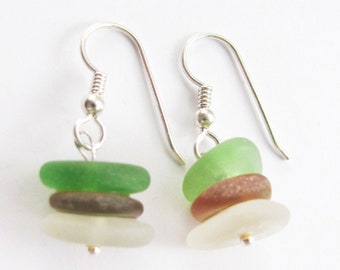 Sea Glass Earrings Jewelry, Stacked Sea Glass Earrings, Seaglass Earrings, Drop Earrings, Beach Glass Dangle Earrings, Sea Glass Jewelry