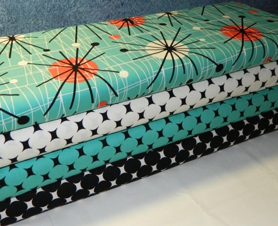 Items similar to Custom Michael Miller Midcentury Modern Turquoise ... - Items similar to Custom Michael Miller Midcentury Modern Turquoise Atomic  crib bedding set on Etsy