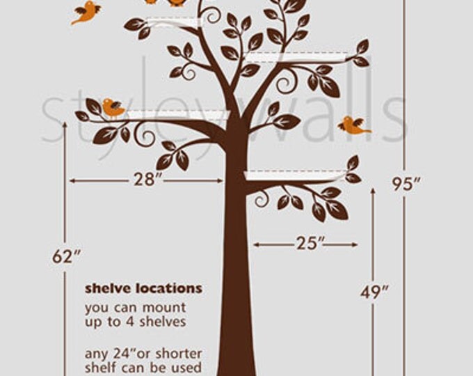 Shelf Tree Wall Decal, Shelving Tree Wall Decal for Baby Nursery Children, Owls and Shelves Tree Wall Sticker, Boy and Girl Room Decor