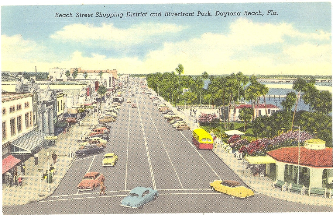 Vintage Florida Postcard Daytona Beach Beach Street