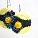 Yellow Rose Earrings black Sequin embroidered felt