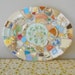 Vintage Oval Platter.Mosaic Plate.Beach pottery,sea glass mosaic.Display plate with yellow bird.Peacock.Java bird.Cottage chic decor.