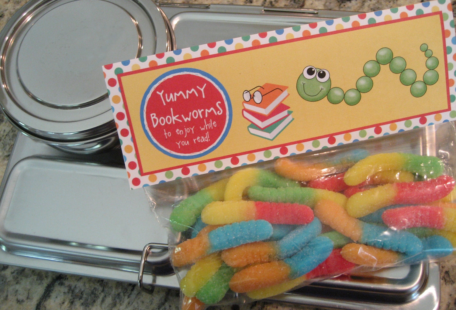 Items similar to Back to School Bookworm Favor Bag Topper, DIY Digital