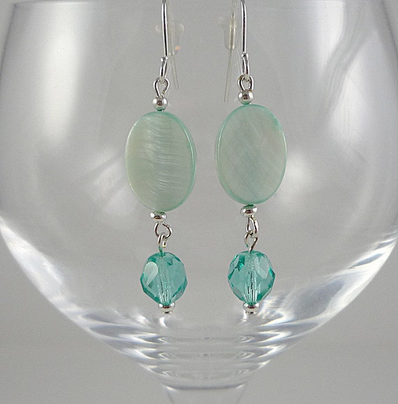 Items similar to Mother of Pearl Earrings Mint Mother of Pearl Earrings ...