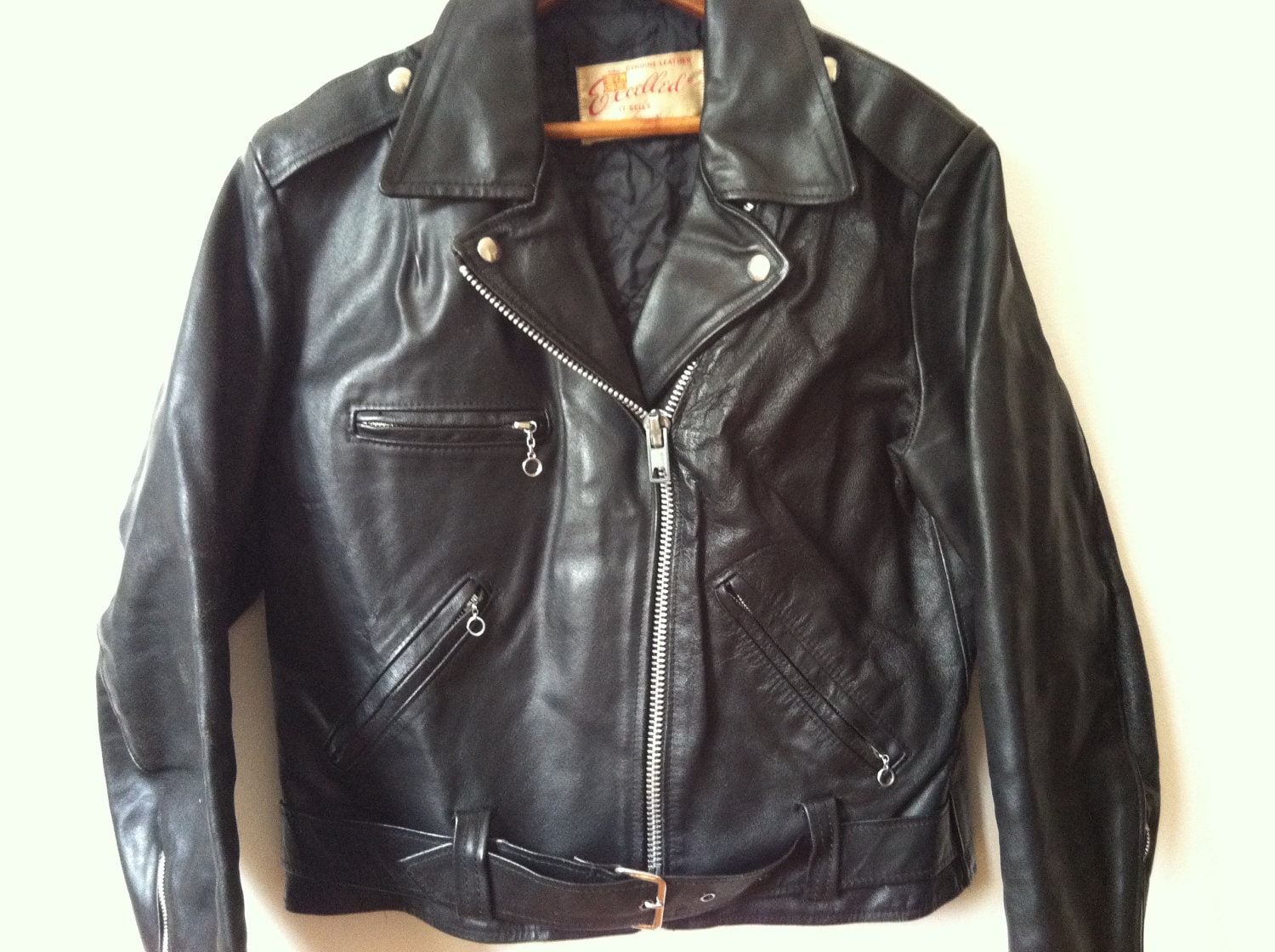 Vintage Excelled Black Leather Motorcycle Jacket Belt